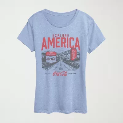 Explore America Coke Womens Crew Neck Short Sleeve Classic Fit Graphic T-Shirt