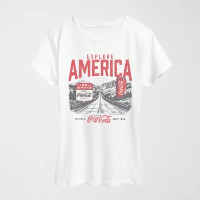 Explore America Coke Womens Crew Neck Short Sleeve Classic Fit Graphic T-Shirt