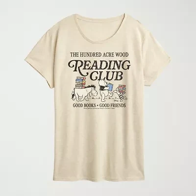 Reading Club Womens Crew Neck Short Sleeve Classic Fit Winnie The Pooh Graphic T-Shirt