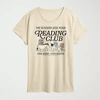 Reading Club Womens Crew Neck Short Sleeve Classic Fit Winnie The Pooh Graphic T-Shirt