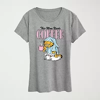 Mom Needs Coffee Womens Crew Neck Short Sleeve Classic Fit Garfield Graphic T-Shirt