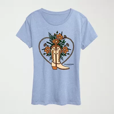 Boot Flower Womens Crew Neck Short Sleeve Classic Fit Yellowstone Graphic T-Shirt
