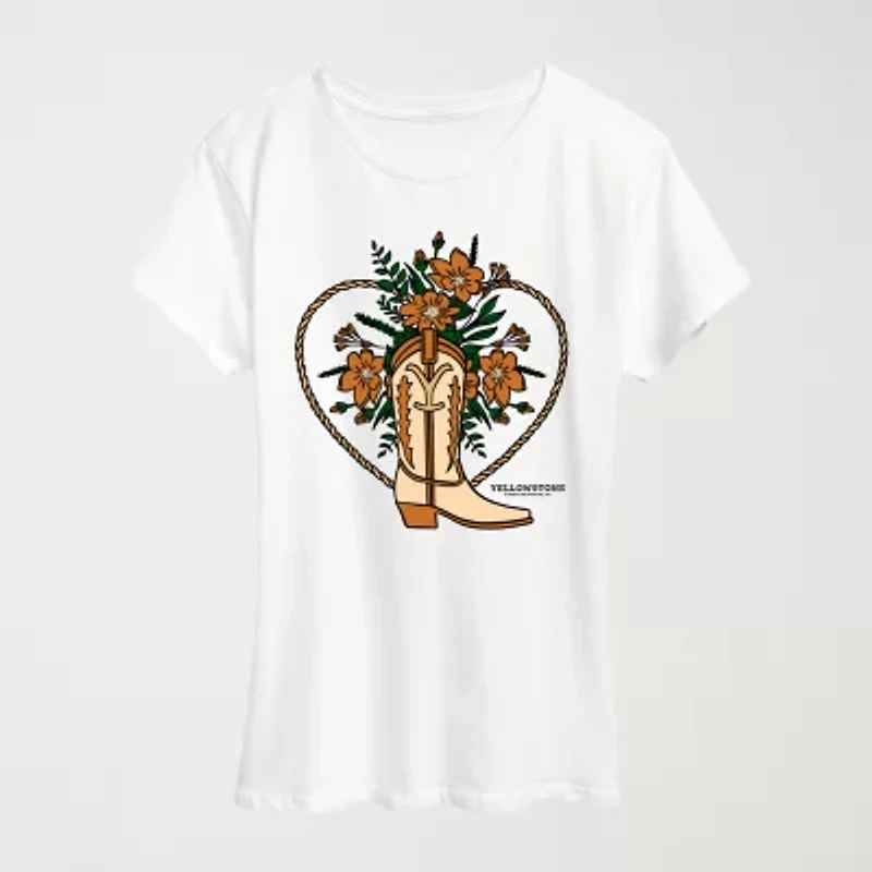 Boot Flower Womens Crew Neck Short Sleeve Classic Fit Yellowstone Graphic T-Shirt