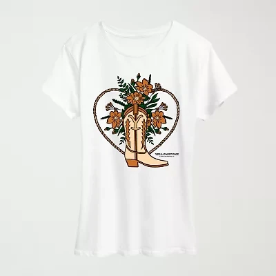 Boot Flower Womens Crew Neck Short Sleeve Classic Fit Yellowstone Graphic T-Shirt