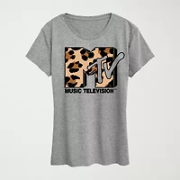 MTV Leopard Art Womens Crew Neck Short Sleeve Classic Fit Graphic T-Shirt