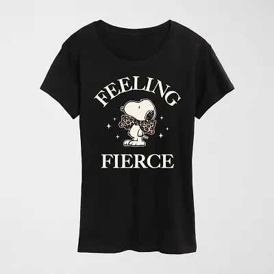 Feeling Fierce Womens Crew Neck Short Sleeve Classic Fit Snoopy Graphic T-Shirt