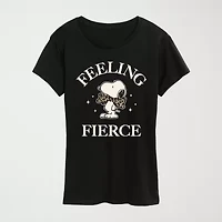 Feeling Fierce Womens Crew Neck Short Sleeve Classic Fit Snoopy Graphic T-Shirt