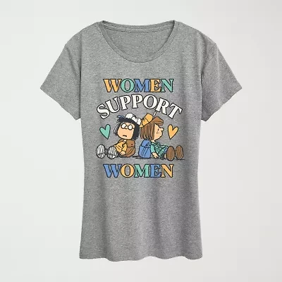 Women Support Peanuts Womens Crew Neck Short Sleeve Classic Fit Graphic T-Shirt