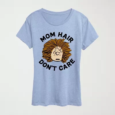 Mom Hair Dont Care Womens Scoop Neck Short Sleeve Classic Fit Peanuts Graphic T-Shirt