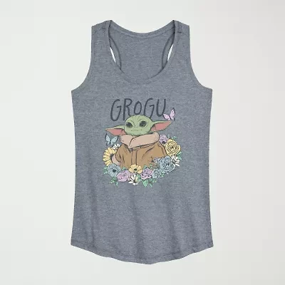 Floral Spring Grogu Womens Scoop Neck Sleeveless Baby Yoda Tank Top