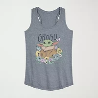 Floral Spring Grogu Womens Scoop Neck Sleeveless Baby Yoda Tank Top