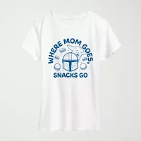 Where Mom Goes Snacks Womens Crew Neck Short Sleeve Classic Fit Baby Yoda Graphic T-Shirt