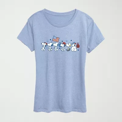 Snoopy Sibs Americana Womens Crew Neck Short Sleeve Classic Fit Graphic T-Shirt