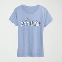 Snoopy Sibs Americana Womens Crew Neck Short Sleeve Classic Fit Graphic T-Shirt
