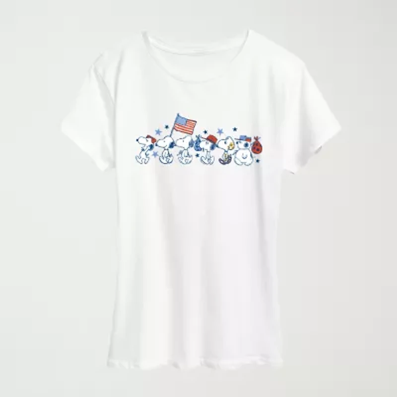 Snoopy Sibs Americana Womens Crew Neck Short Sleeve Classic Fit Graphic T-Shirt