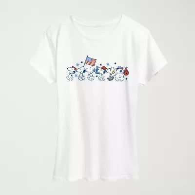 Snoopy Sibs Americana Womens Crew Neck Short Sleeve Classic Fit Graphic T-Shirt