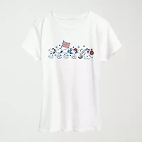 Snoopy Sibs Americana Womens Crew Neck Short Sleeve Classic Fit Graphic T-Shirt