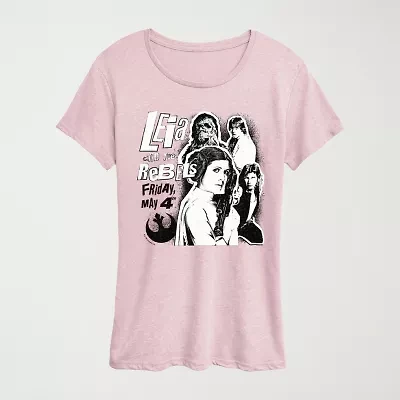 Leia And The Rebels Womens Crew Neck Short Sleeve Classic Fit Star Wars Graphic T-Shirt