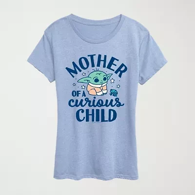 Mother Of A Curious Child Womens Scoop Neck Short Sleeve Classic Fit Baby Yoda Graphic T-Shirt