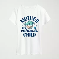 Mother Of A Curious Child Womens Crew Neck Short Sleeve Classic Fit Baby Yoda Graphic T-Shirt
