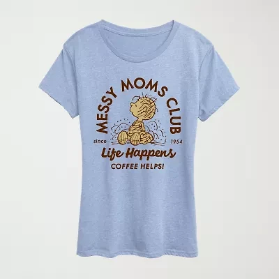 Messy Moms Club Womens Crew Neck Short Sleeve Classic Fit Peanuts Graphic T-Shirt
