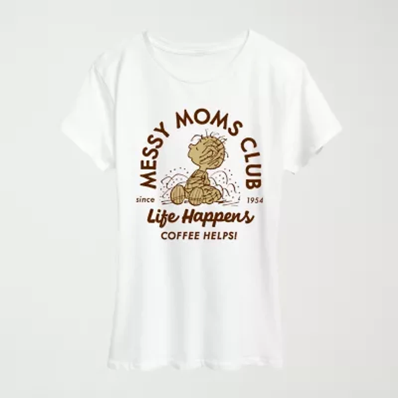 Messy Moms Club Womens Crew Neck Short Sleeve Classic Fit Peanuts Graphic T-Shirt