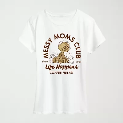 Messy Moms Club Womens Crew Neck Short Sleeve Classic Fit Peanuts Graphic T-Shirt