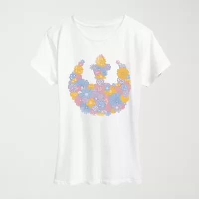 Rebel Flower Logo Tonal Washed Womens Crew Neck Short Sleeve Classic Fit Star Wars Graphic T-Shirt