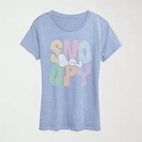 Sleepy Snoopy Tonal Washed Womens Crew Neck Short Sleeve Classic Fit Graphic T-Shirt