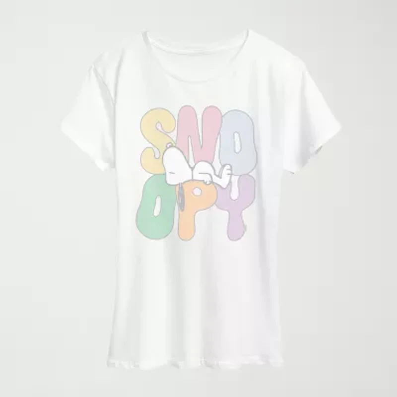 Sleepy Snoopy Tonal Washed Womens Crew Neck Short Sleeve Classic Fit Graphic T-Shirt