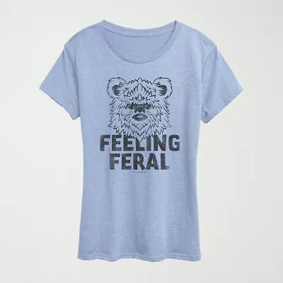 Feeling Feral Ewok Womens Crew Neck Short Sleeve Classic Fit Star Wars Graphic T-Shirt