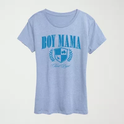 Boy Mama Collegiate Womens Crew Neck Short Sleeve Classic Fit Graphic T-Shirt