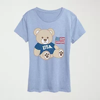 Usa Teddy Bear Womens Crew Neck Short Sleeve Classic Fit Graphic T-Shirt
