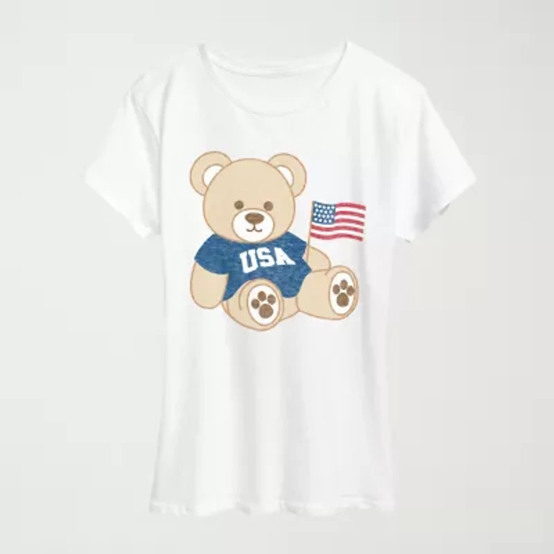 Usa Teddy Bear Womens Crew Neck Short Sleeve Classic Fit Graphic T-Shirt