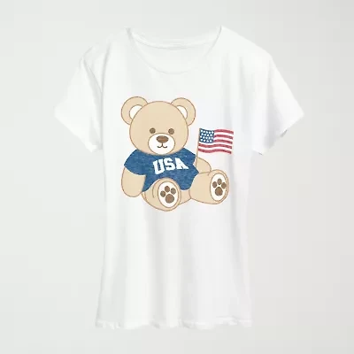 Usa Teddy Bear Womens Crew Neck Short Sleeve Classic Fit Graphic T-Shirt