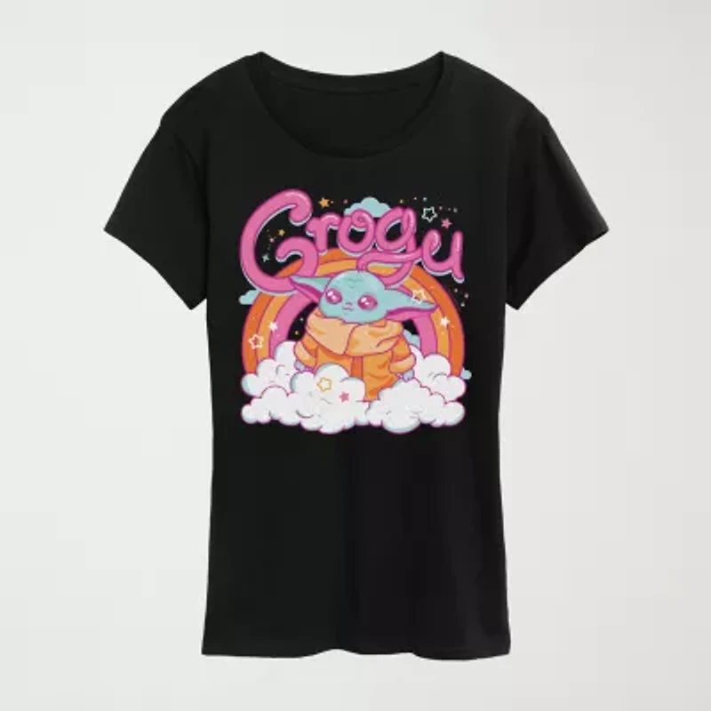 Grogu Kawaii Womens Crew Neck Short Sleeve Classic Fit Baby Yoda Graphic T-Shirt