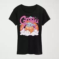 Grogu Kawaii Womens Crew Neck Short Sleeve Classic Fit Baby Yoda Graphic T-Shirt