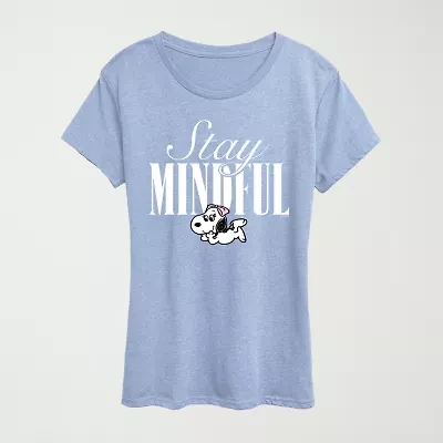 Stay Mindful Womens Crew Neck Short Sleeve Classic Fit Peanuts Graphic T-Shirt