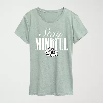 Stay Mindful Womens Crew Neck Short Sleeve Classic Fit Peanuts Graphic T-Shirt