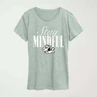 Stay Mindful Womens Crew Neck Short Sleeve Classic Fit Peanuts Graphic T-Shirt