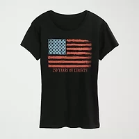 250 Years Of Liberty Flag Tonal Washed Womens Crew Neck Short Sleeve Classic Fit Graphic T-Shirt