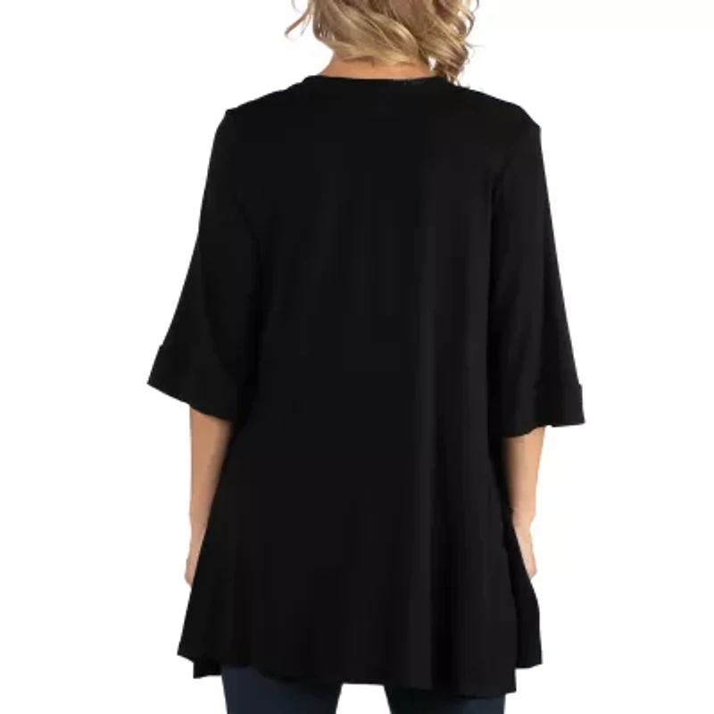 24/7 Comfort Apparel Open Front Elbow Length Sleeve Cardigan