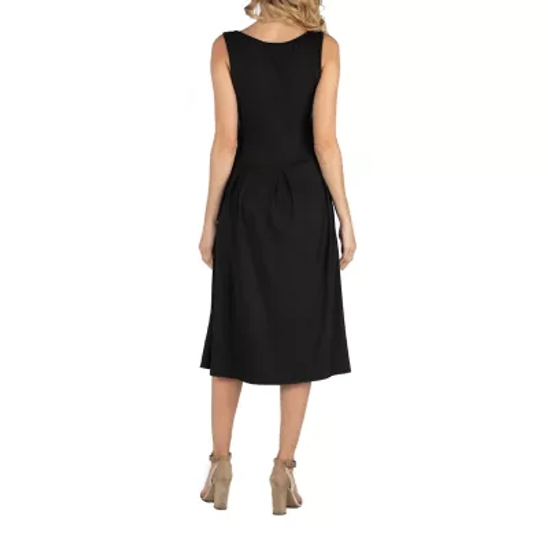 24/7 Comfort Apparel Fit and Flare Sleeveless Midi Dress