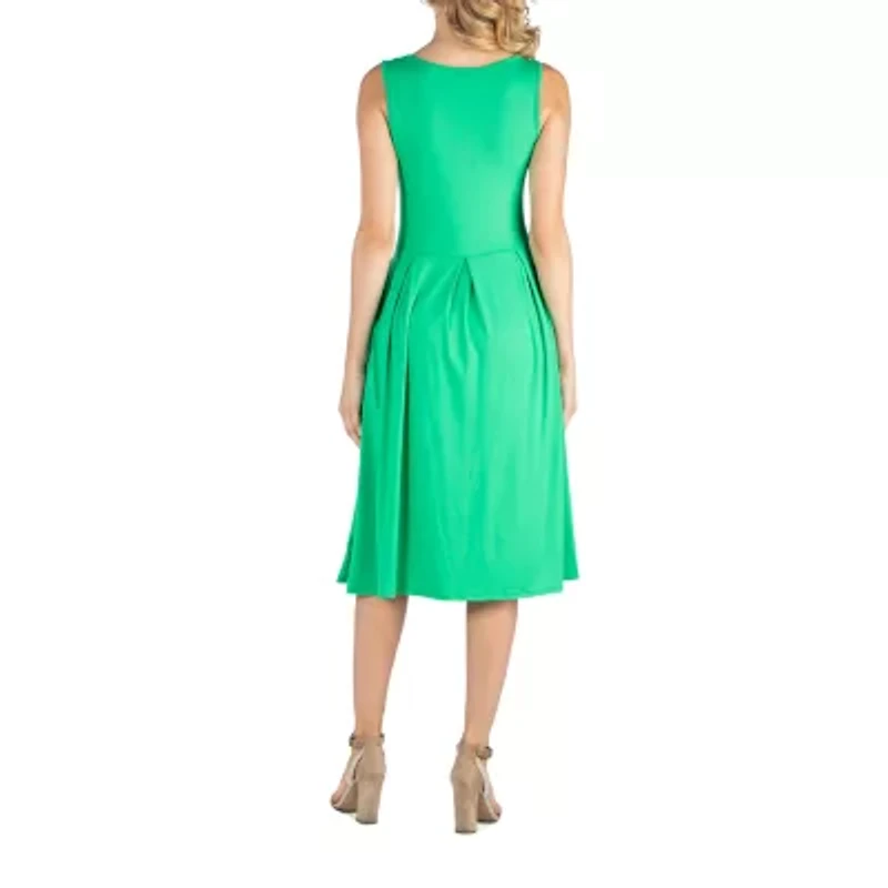 24/7 Comfort Apparel Fit and Flare Sleeveless Midi Dress