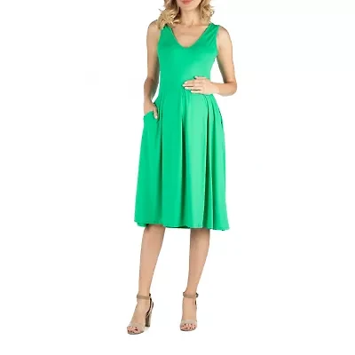 24/7 Comfort Apparel Fit and Flare Sleeveless Midi Dress