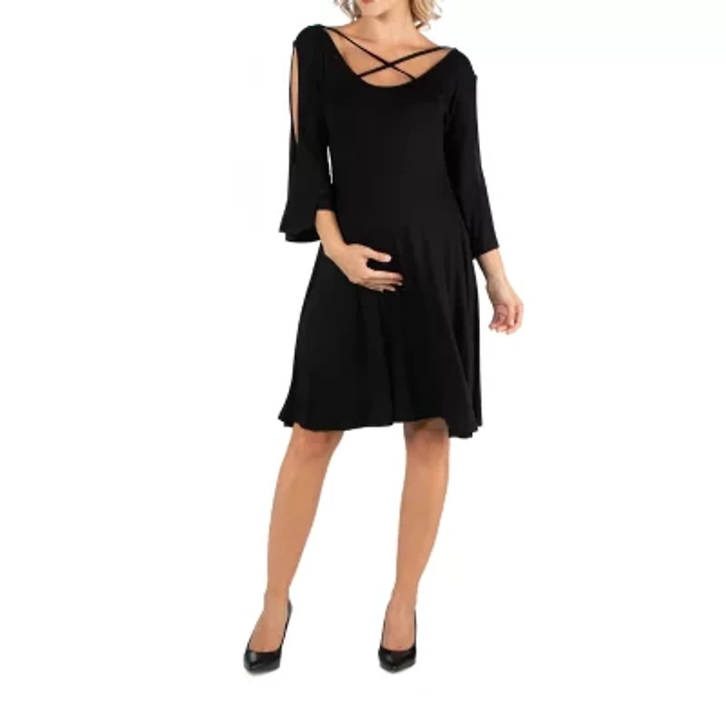 24/7 Comfort Apparel Knee Cold Shoulder Dress