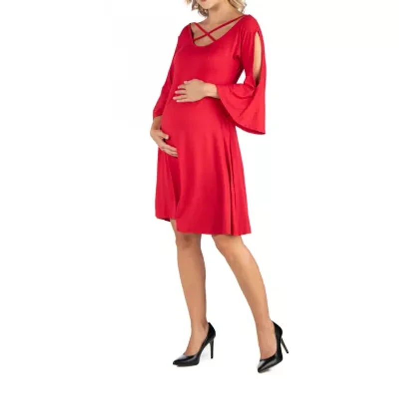 24/7 Comfort Apparel Knee Cold Shoulder Dress