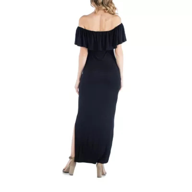 24/7 Comfort Apparel Off Shoulder Ruffle Detail Maxi Dress
