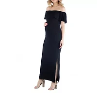 24/7 Comfort Apparel Off Shoulder Ruffle Detail Maxi Dress