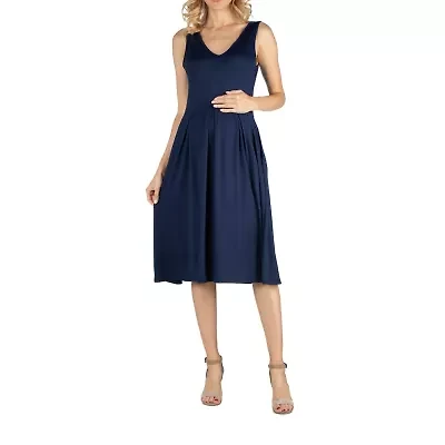 24/7 Comfort Apparel Fit and Flare Sleeveless Midi Dress